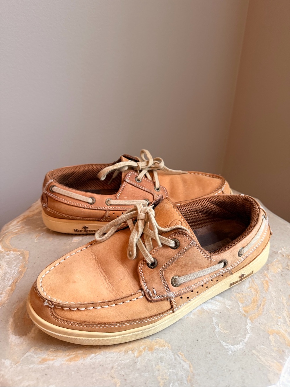 Margaritaville Men's 8.5 Anguella Tan Leather Boat Shoes